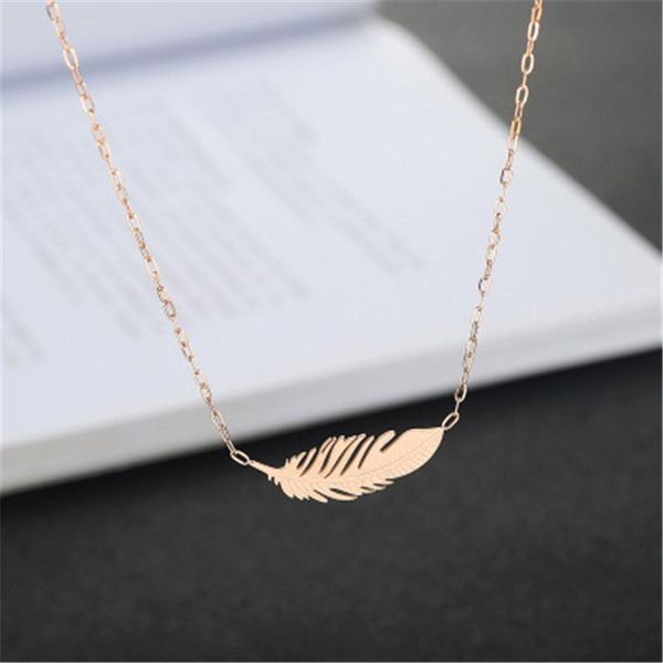 

new fashion titanium steel rose gold light feather pendant necklace for women girls personality jewelry accessory, Silver