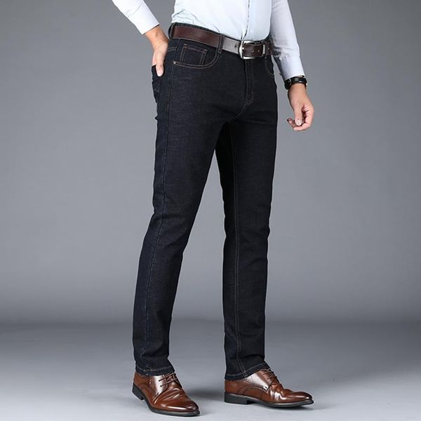 

men's jeans tfetters denim for men solid color loose thick casual straight full length pant business work baggy clothing, Blue