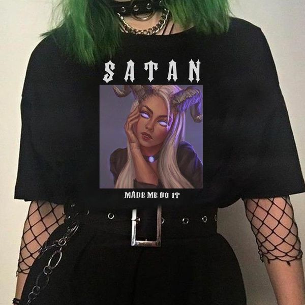 

the angels protect me the demons respect me tees harajuku gothic chic casual loose satan made me do it demon print women t-shirt, White