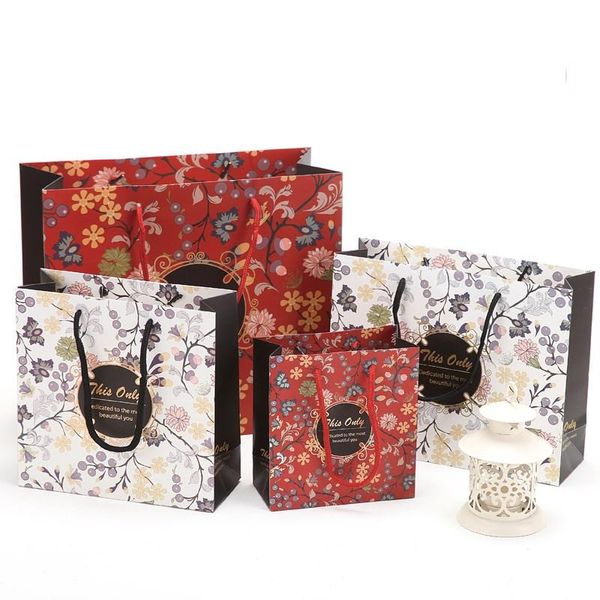 

gift wrap 20pcs red flower candy box bags with handles kraft paper bag popcorn baby shower wedding decor birthday party supplies