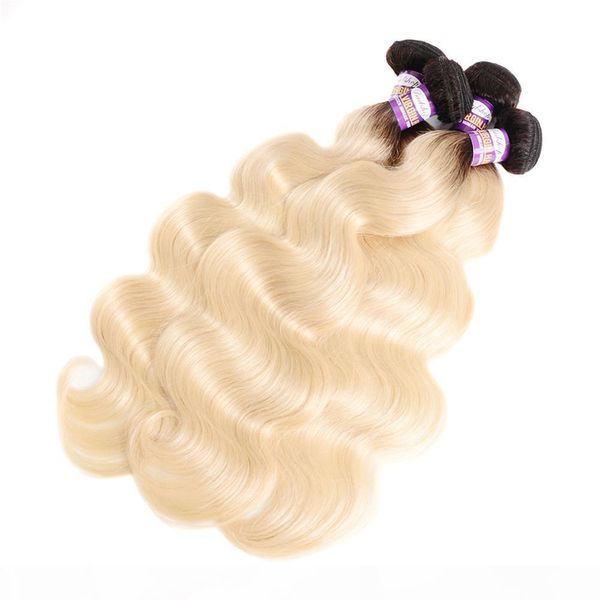 

10a grade 1b 613 ombre blonde hair bundles with frontal peruvian virgin body wave hair 3 bundles, Black