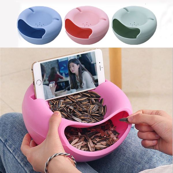 

creative fruit plate multi functional small double layer fruit dish snack plates storage box trash can phone holder lazy plate wx9-259