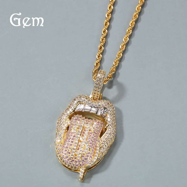 

gumeng jewelry hip hop dollar tongue pendant necklace personalized k-plated gold inlaid zircon rap necklace, Silver