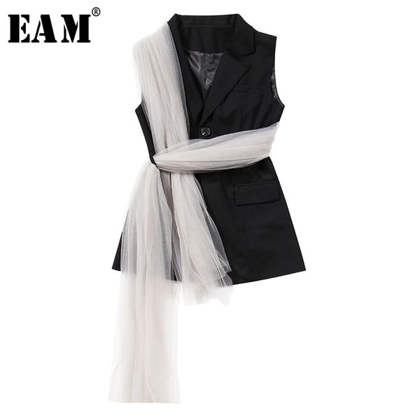 

[eam] women loose fit black mesh bandage split joint irregular vest new lapel sleeveless fashion tide spring autumn 1x341 201027, Black;white