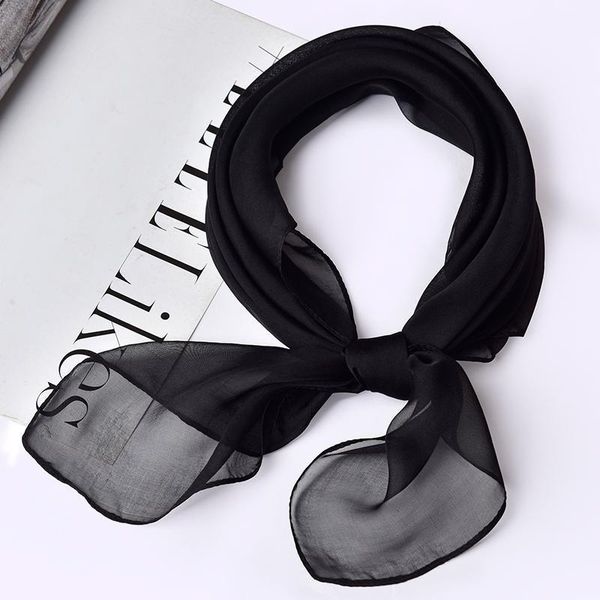 

scarves 100% pure silk scarf solid black square neck women chiffon handkerchief female bufanda mujer small real kerchief1, Blue;gray
