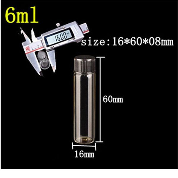 

16*60*8mm 6ml glass bottles with plastic lid transparent empty glass gift bottles jars black cap 10 bbyhym