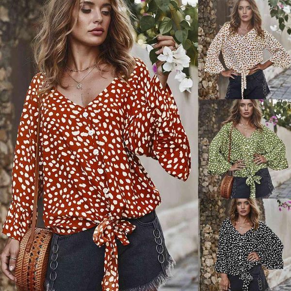 

women blouse shirts v neck butterfly sleeve summer dot printed spring boho 1, White