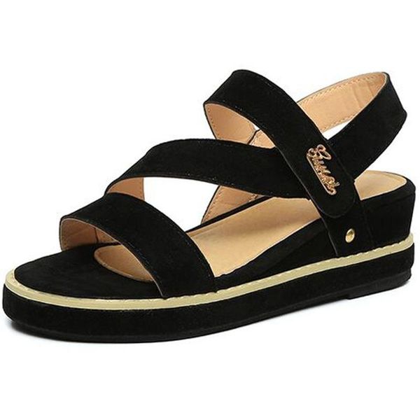 

korean version summer platform wedges high-heeled suede women sandals fashion open toe anti-skid women shoes, Black