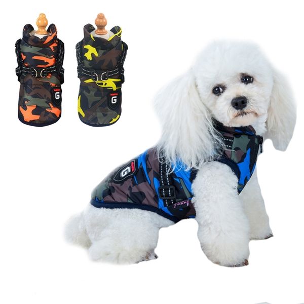 Inverno Pet Dog Harness Vest Jacket Chihuahua Abbigliamento Abbigliamento caldo per cani per cani di piccola taglia Camouflage Cucciolo antivento Pug Coat 201114