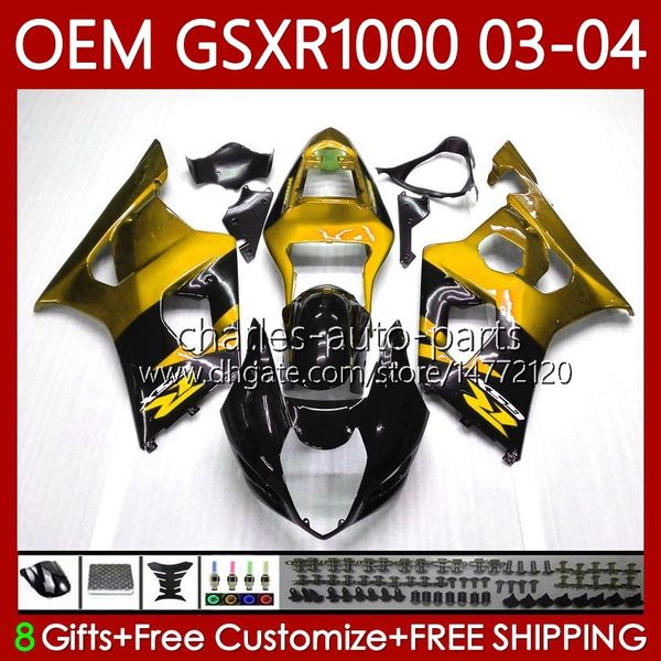 OEM-Bodys für Suzuki GSXR1000 K3 GSXR 1000 CC 03-04 Karossergebnissen 67No.138 GSXR-1000 K 3 GSX R1000 2003 2004 GSX-R1000 1000cc 03 04 Inspritzmold Verkleidung Golden Schwarz 100% Fit