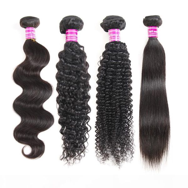 

brazilian straight virgin human hair bundles peruvian deep water wave kinky curly remy hair extensions wet and wavy human hair weaves, Black