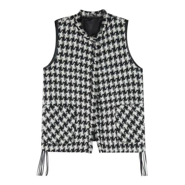 

new 2021 fall winter for women waistcoat chess ladies cardigan tweed vests y169 6ik8 eamr, Black;white