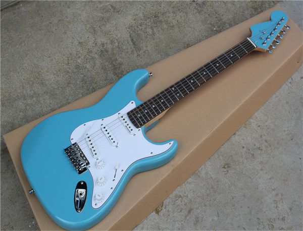 

backhand blue st electric guitar, sss pickup, rosewood fingerboard and white guard board can be customized according to requirements