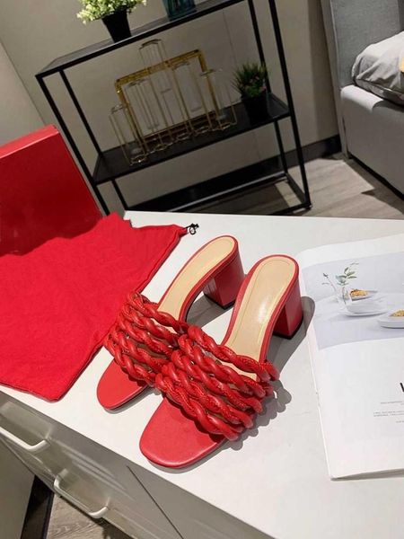 

woman weave slippers luxury designer brand ladies shoes genuine leather high heels solid color fashion 2021 new woman sandals, Black