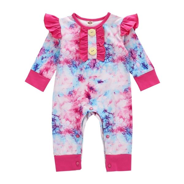 

autumn newborn baby girls romper toddler infant pullover ruffled long sleeve tie-dye printed jumpsuits kids child outfits 0-24m 1021, Blue