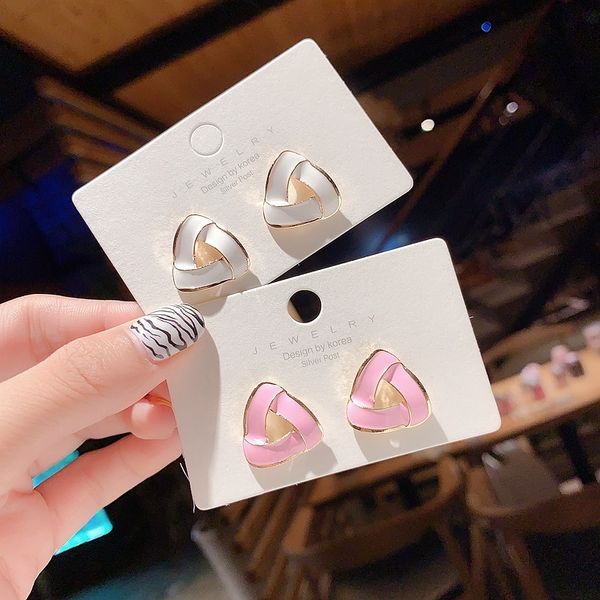 

s925 silver needle fashionable versatile simple earrings internet celebrity earring with same kind 2020 new geometric triangle ear studs wom, Golden