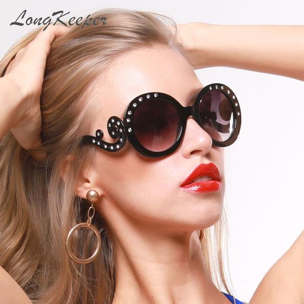 

longkeeper luxury round diamond sunglasses women brand designer vintage unique sun glasses oversized lentes de sol mujer uv400, White;black