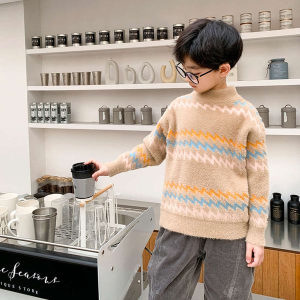 

middle new wear children's 2020 winter school boys' wave sweater round neck pullover 0j821w4e, Blue