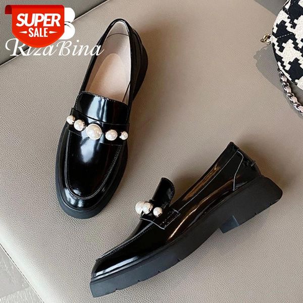

rizabina real leather women flats shoes fashion beads round toe casual daily shoes woman new arrival lady footwear size 34-40 #re2m