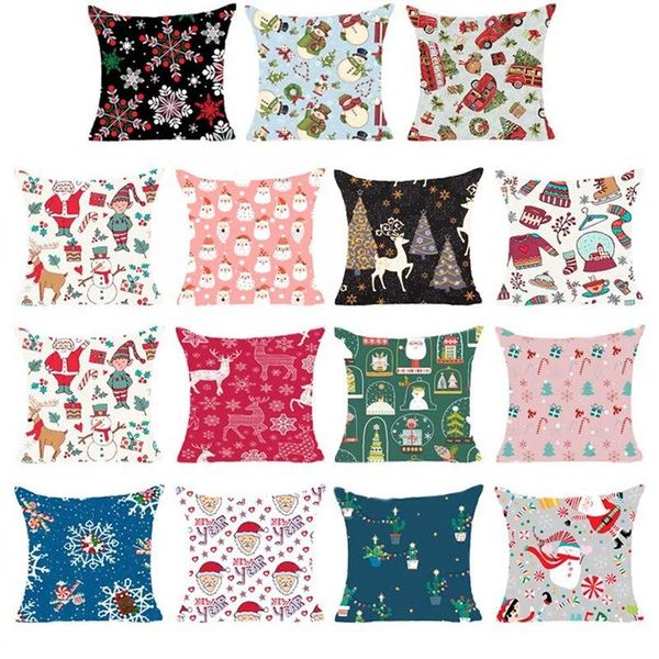 

single-sided printing polyester nordic decorative throw pillows case christmas snowman square cushion cover sofa bed home decor