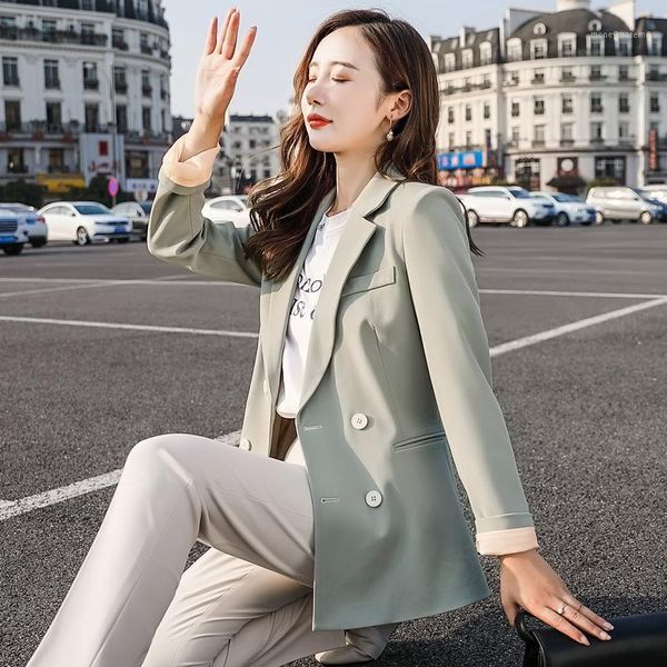 

women's two piece pants plus size s-4xl ladies suit temperament green jacket female slim trouser1, White