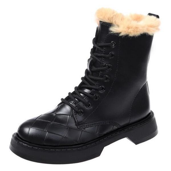 

2021 furry winter riding mid-tube shoes plus size casual women's boots j62b, Black