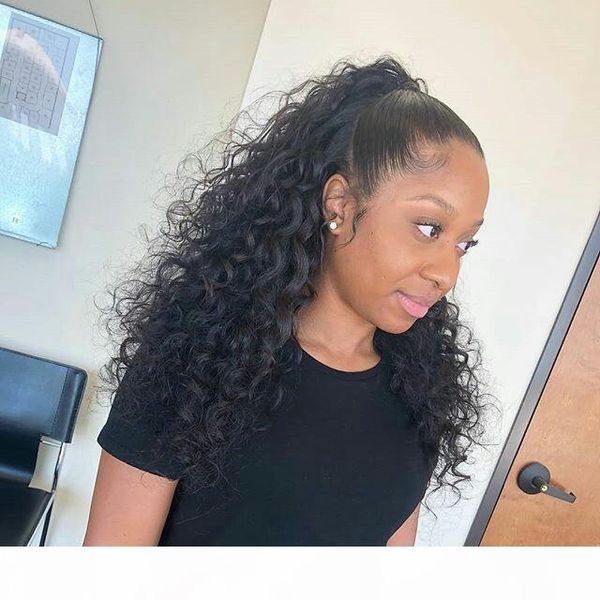 

drawstring ponytail human hair clip in ponytail hair extensions virgin hair malaysian curly natural color pony tail for women 1 piece 140g, Black