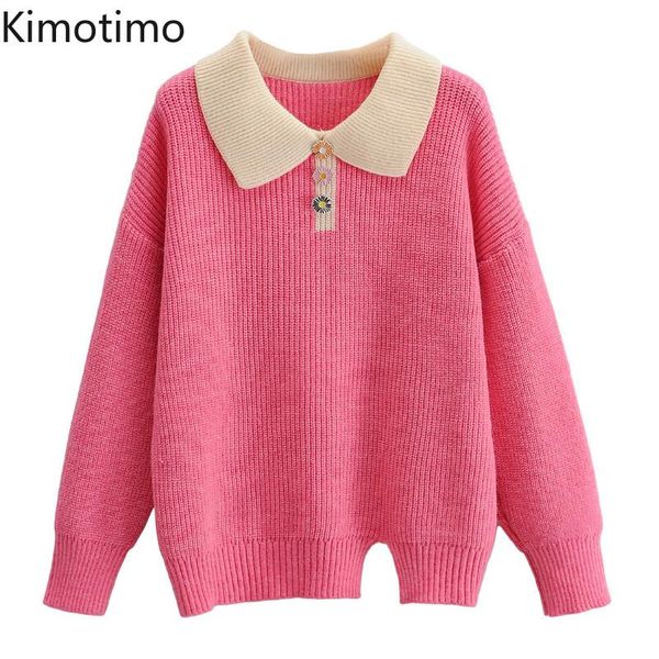 

women's sweaters kimotimo autumn long sleeve sweater turn-down collar patchwork sweet chic korean kawaii knitted jumper casual women, White;black