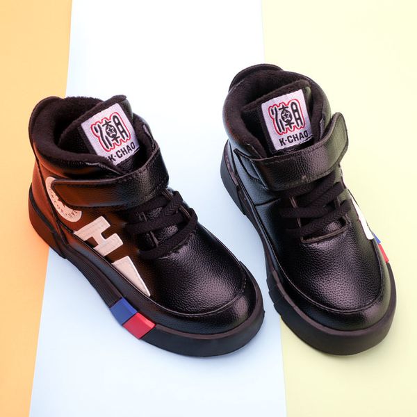 

boys cotton shoes autumn and winter plus velvet children' sports shoes trend flat non-slip children' snow boots y201028, Black;grey