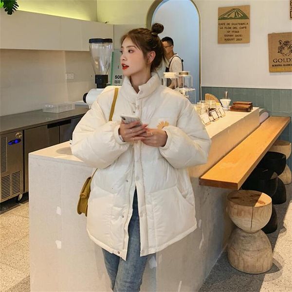 

2021 new female solid coat oversized winter jacket loose turtleneck cotton quilted parkas casual eazv, Black
