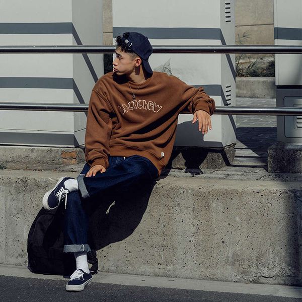 

bdct polar fleece crew neck men's autumn winter loose pullover coat for men, Black