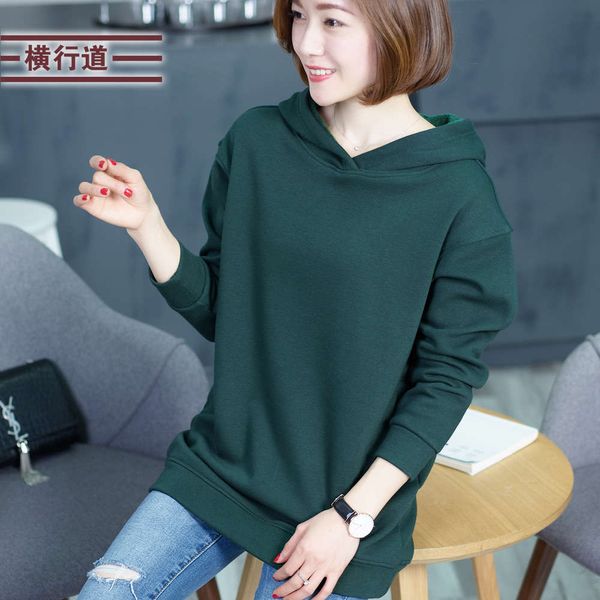 

sweater women's long sleeve loose plush thickened 1hooded winter wear large size clothesvip1q, Black