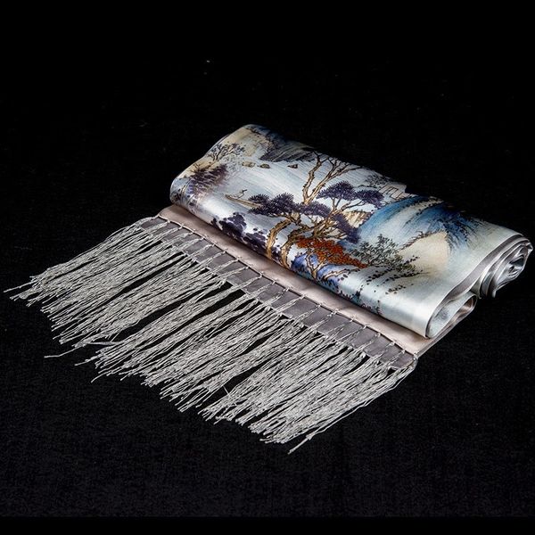 

100% silk scarf men scarf rivers and mountains long silk shawl designer scarf print male shawl luxury gift for men y200110, Blue;gray