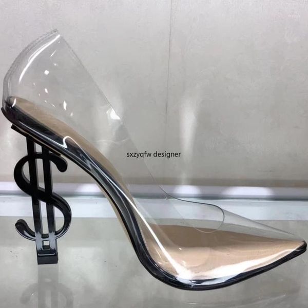 

transparent pvc colorful summer women high heels metal strange musical note heel women wedding shoes party nightclub heels1, Black