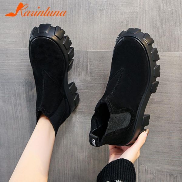 

boots karin 2021 ig shoes women puls size 35-40 slip-on ankle flock tire sole skidproof non-slip shoes1, Black