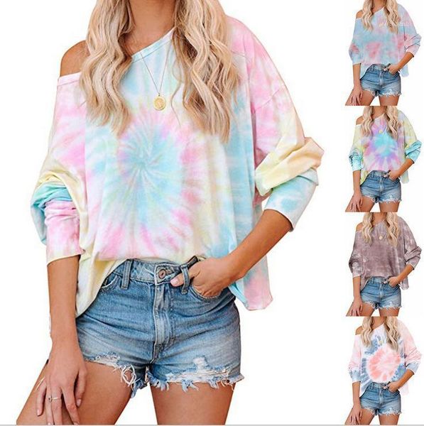

z blouse tie-dye gradient color printed long sleeve crew neck casual1, Black
