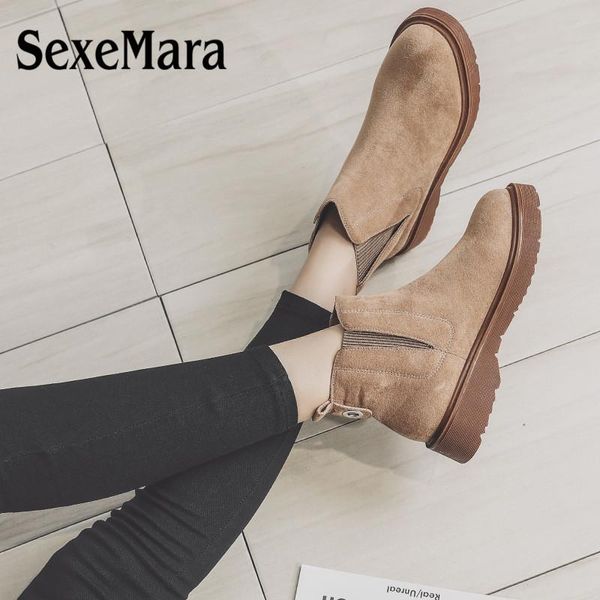

sexemara women warm snow ankle boots solid boots short plush slip on winter autumn lady botas shoes plus size 34 43, Black