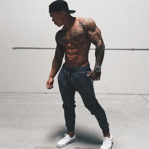 

men's pants fashion men gym sports elastic cotton fitness mens workout skinny sweatpants trousers jogger1, Black