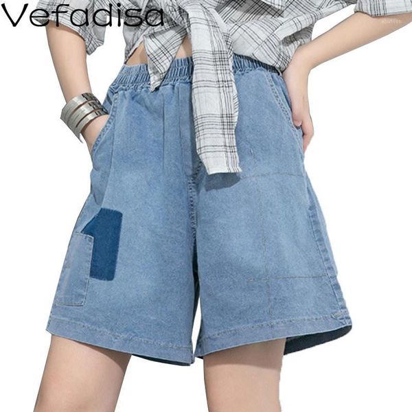 

women's shorts vefadisa patchwork denim summer blue women 2021 pockets elastic waist plus size straight casual qyf28141, White;black