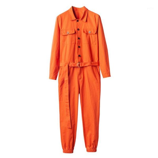 

men's long sleeve orange joggers jumpsuits with belt pockets cargo pants turn down collar working coveralls overalls1, Blue