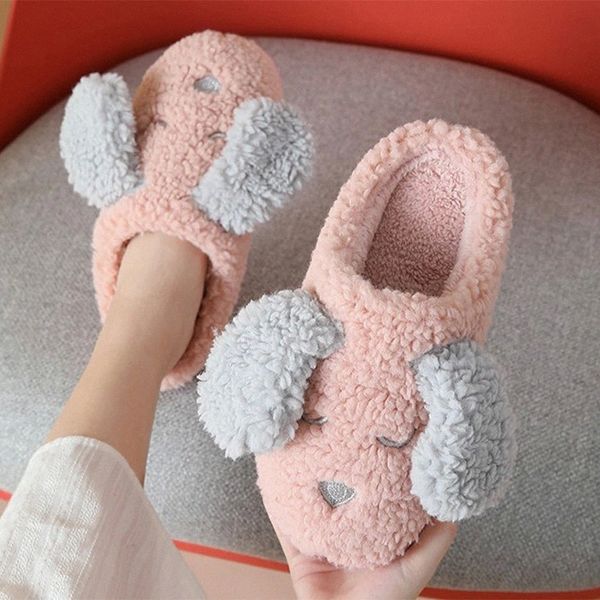 

women fluffy cotton slippers ladies cartoon dog winter non-slip waterproof platform slipper home thick soled female shoes 2020 #x03k, Black