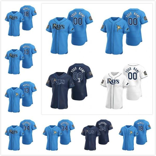 

2020 custom tampa bay wade boggs randy arozarena 56 blank #00 39 kevin kiermaier snell bitsko morton brandon lowe mens womens kids jersey, Blue;black