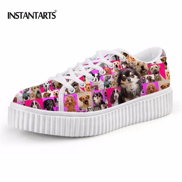 

instantarts casual women's flat platform shoes cute pet dog puzzle printed women creepers shoes breathable female spring flats, Black