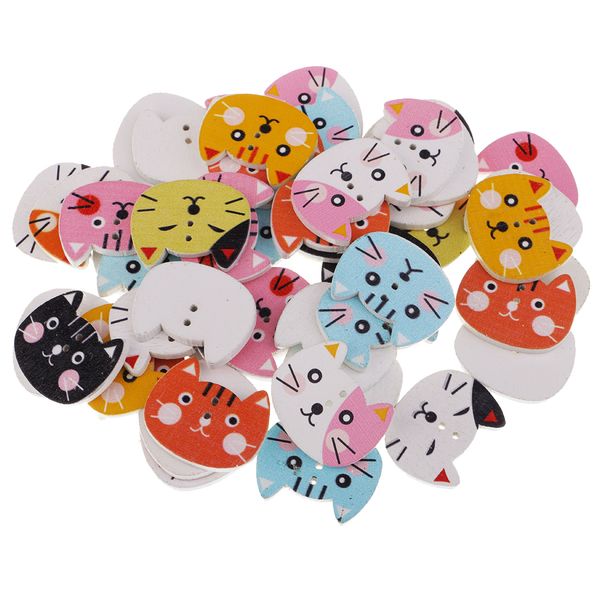 

50 шт multicolor cat форма деревянные кнопки 2 отверстия для шитья crafts украшения 25мм