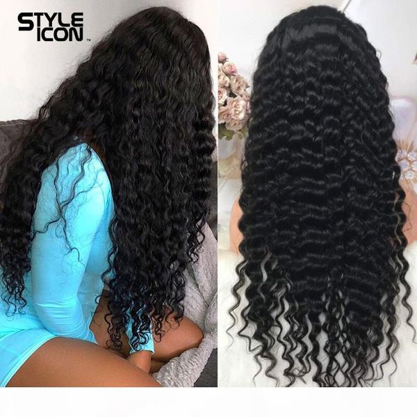 

brazilian deep wave lace front human hair wigs remy 180% density long 30 inches deep curly wig for black women pre plucked wigs, Black;brown