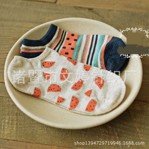 

gleam spring and summer cotton fruit boat socksfruit shallow cute cartoon women's women's boat socks cute pattern female socks hyg, Black