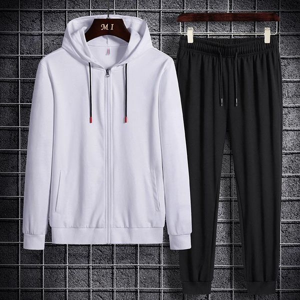 

autumn clothing men's hoodie set groups casual sports clothing men's solid color running two-piece customizable printed logo, White;black