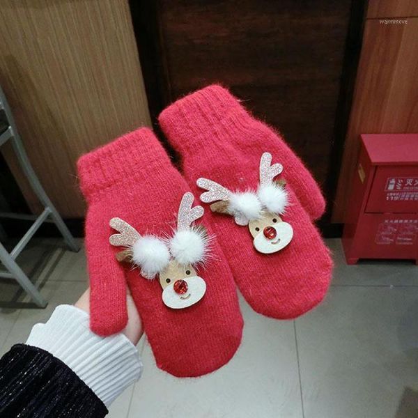 

Christmas Elk Mink Hair Women Gloves Winter Fashion Female Fur Knitted Gloves Finger Less Thick Warm Mitten Lady AGL2931, Blue;gray