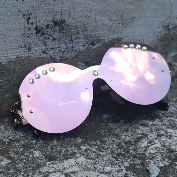 

Vintage Diamond Goggle Sunglasses Women Men Fashion Mirror Punk Sun Glasses For Male Female Frameless Colorful Eyewear NX, White;black