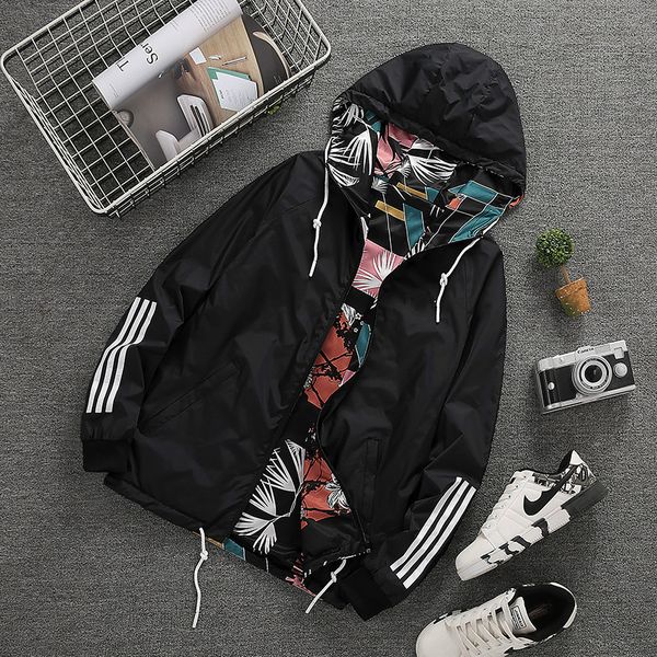 

ad sports windbreaker jackets men women colors patchwork contract waterproof jacket zippers up hooded coats reversible 2508, Black;brown